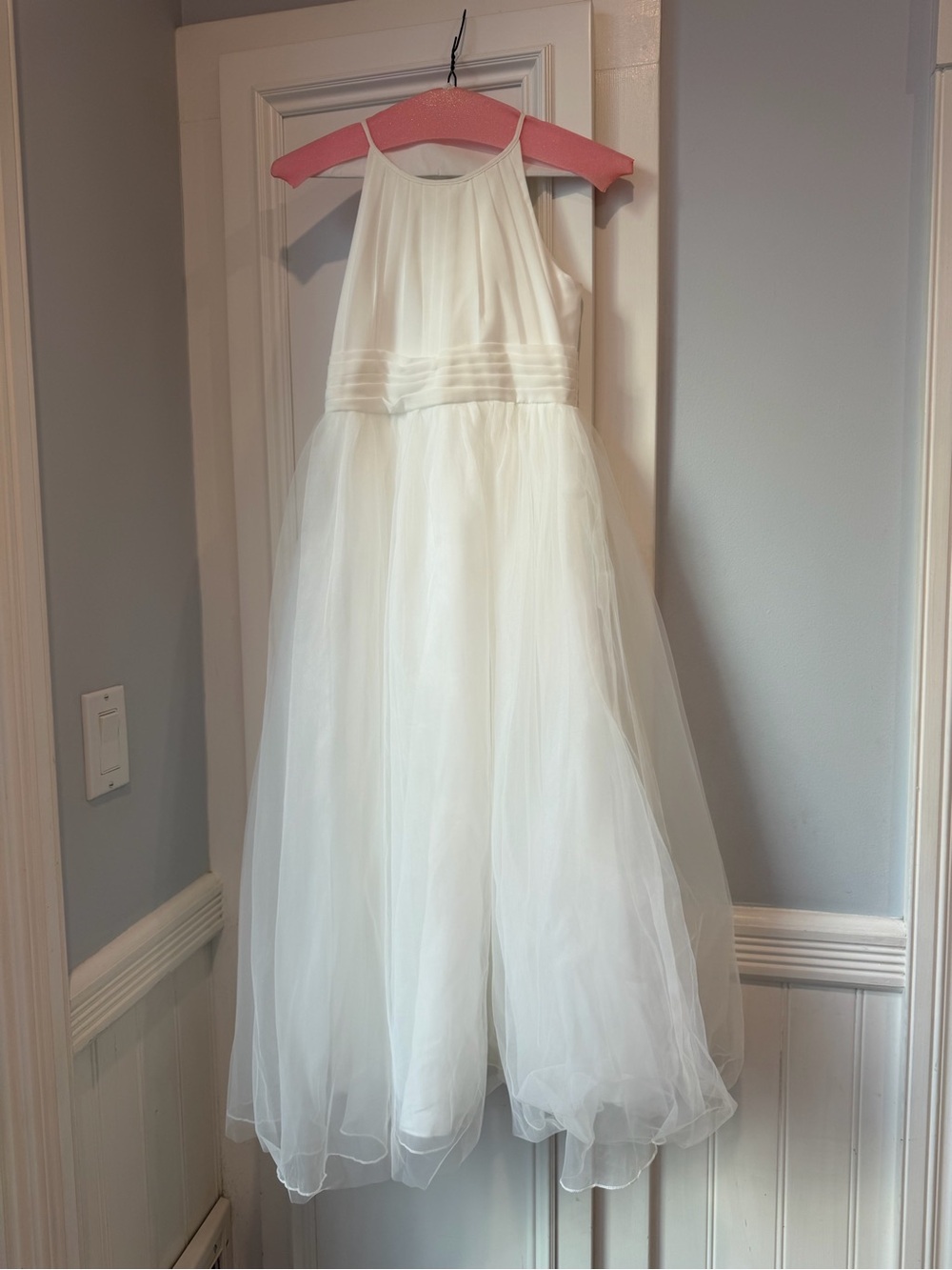 Girls' White Tulle Halter Dress